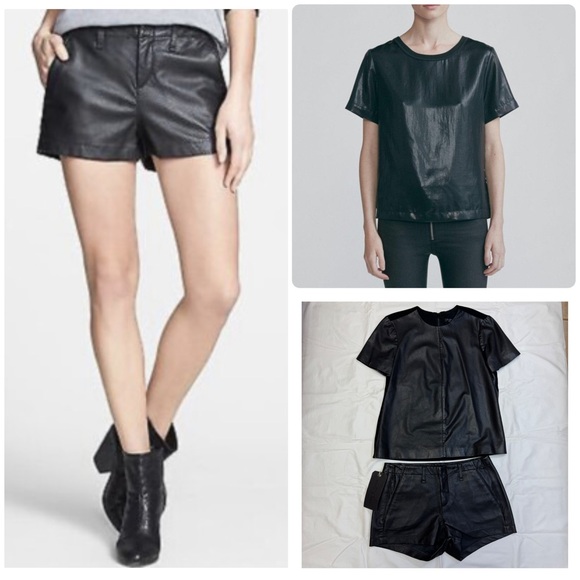 rag & bone Tops - New Rag & Bone Black Lamb Skin Leather Shirt and Shorts Set size M and 27 Shorts